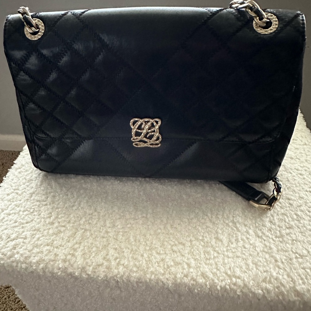 LOUIS QUATORZE Purse 
Women's Black Diamond Quilted Shoulder Bag with Gold Chain